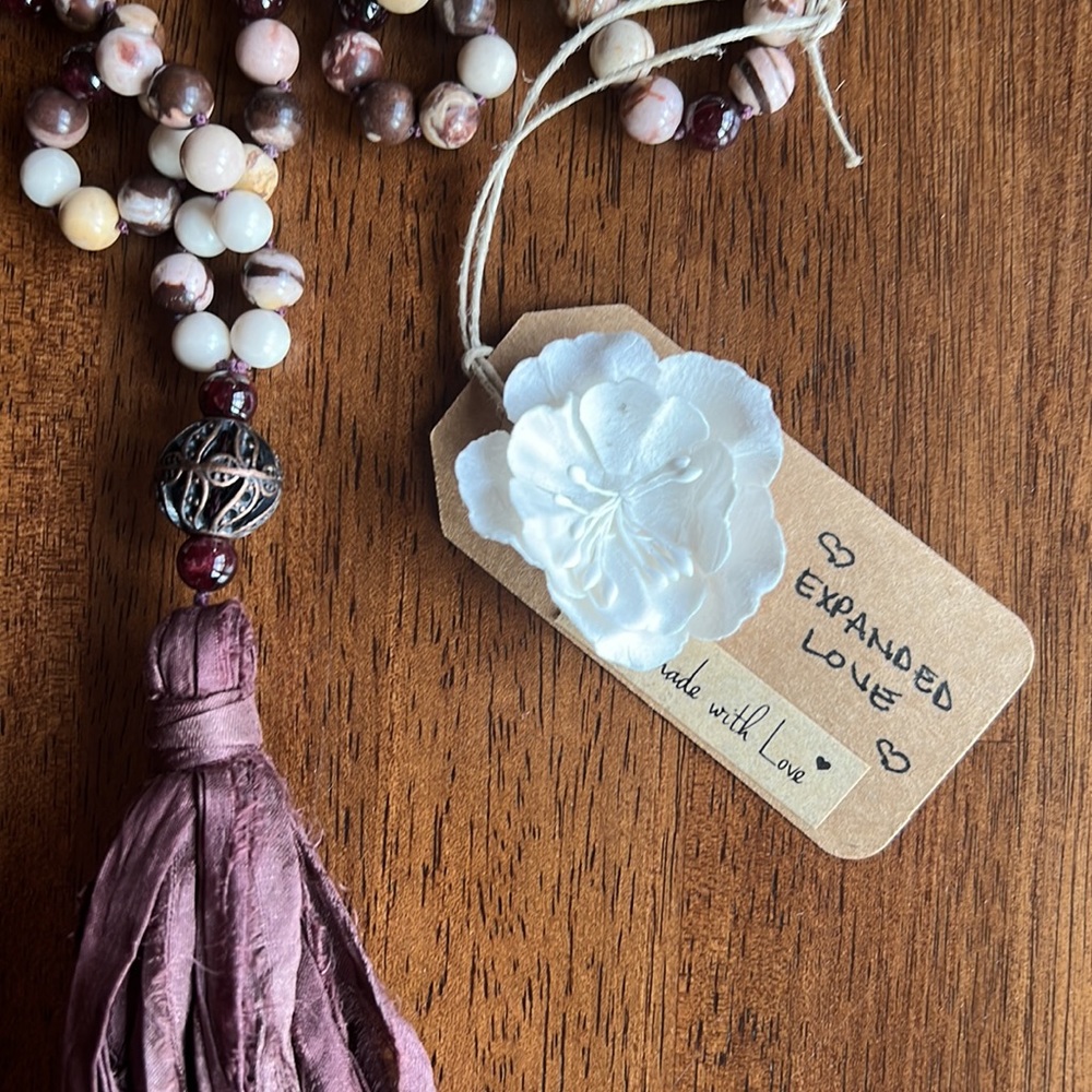 "Expanded Love": Handmade Garnet, Agate, Fossil Jasper Mala